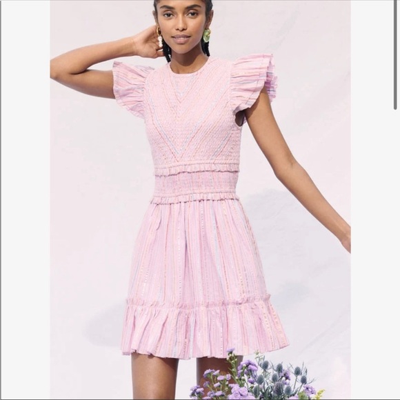 SAYLOR Dresses & Skirts - SAYLOR Zinnia Lavender Purple Multi Lurex Stripe Smocked Ruffle Mini Dress Small